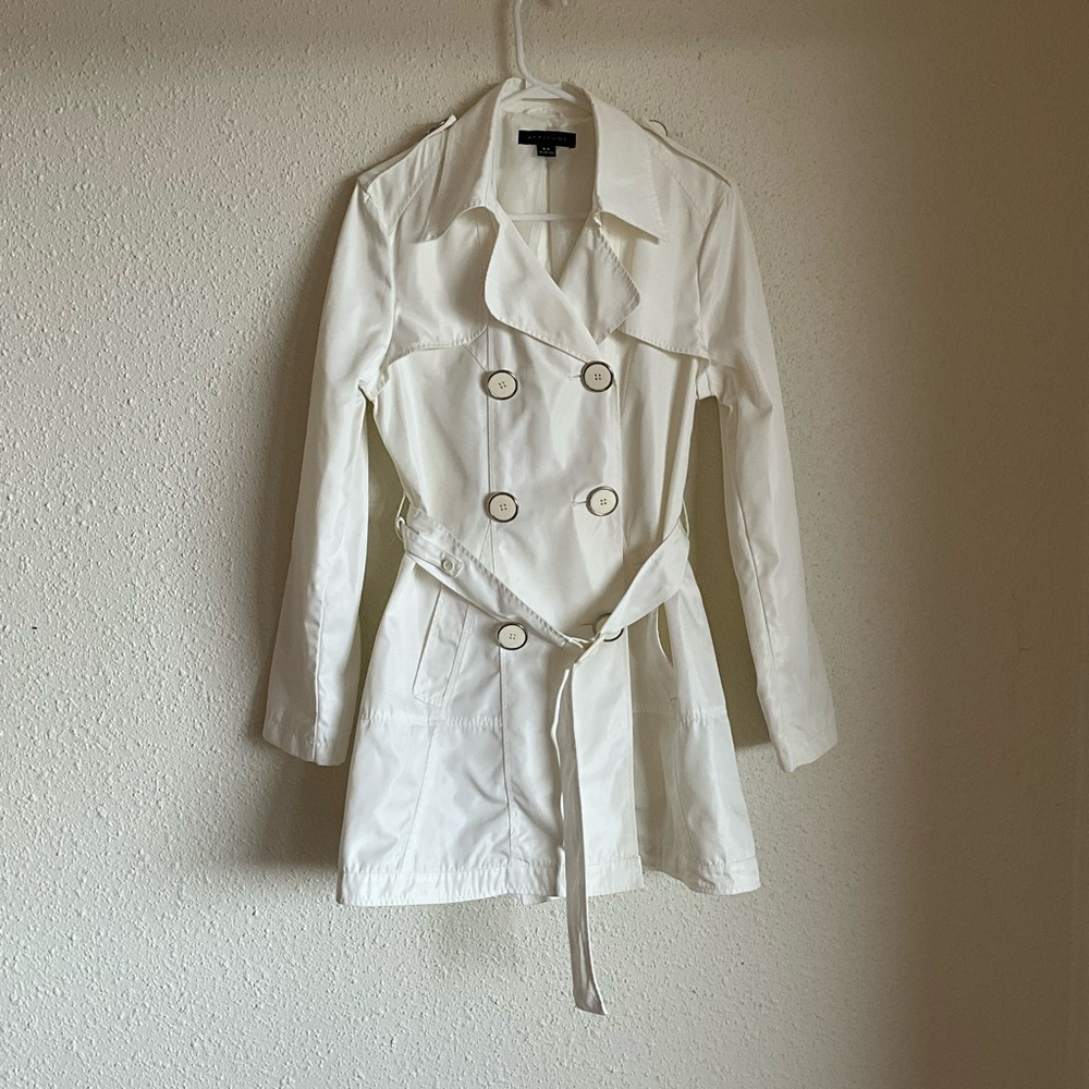 White Tencel Double Breasted Trench Coat Belted M